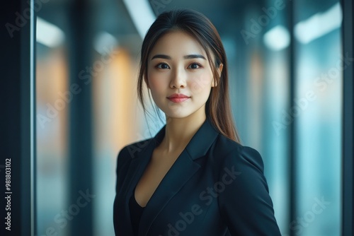 Asian businesswoman connecting with colleagues in modern office hallway Free Download Asian businesswoman connecting with colleagues in modern office hallway - GFXLoad