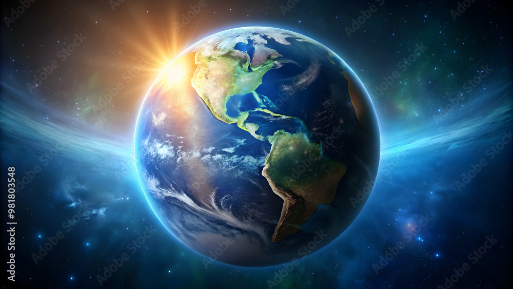 Planet Earth glowing in the darkness of space, Earth, planet, space, globe, world, universe, atmosphere, stars, galaxy Planet Earth glowing in the darkness of space, Earth, planet, space, globe, world, universe, atmosphere, stars, galaxy