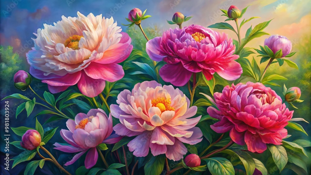 Vibrant peony artwork in soft pastels on canvas, ideal for home decor and floral art enthusiasts seeking a Vibrant peony artwork in soft pastels on canvas, ideal for home decor and floral art enthusiasts seeking a