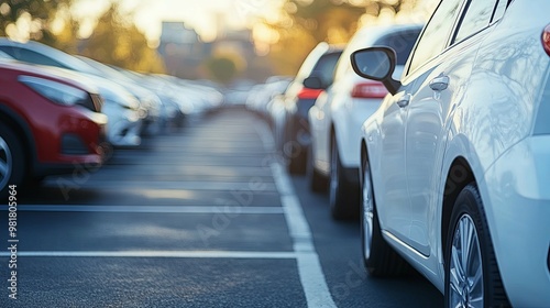 Wallpaper Mural White Car Parked in a Row of Vehicles Torontodigital.ca