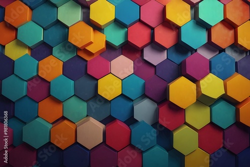 Abstract bright and colorful hexagon mosaic wallpaper or background - 3d render Generative AI