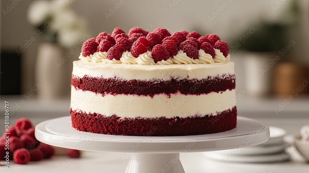 Red Velvet Cake with Raspberry Frosting and Fresh Raspberries Red Velvet Cake with Raspberry Frosting and Fresh Raspberries
