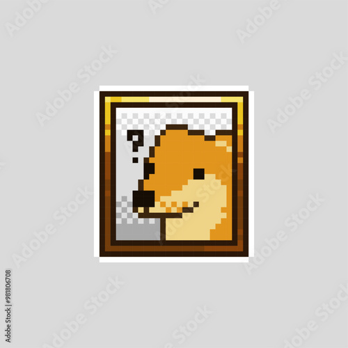 Doubtful dog, pixel art  illustration meme. 