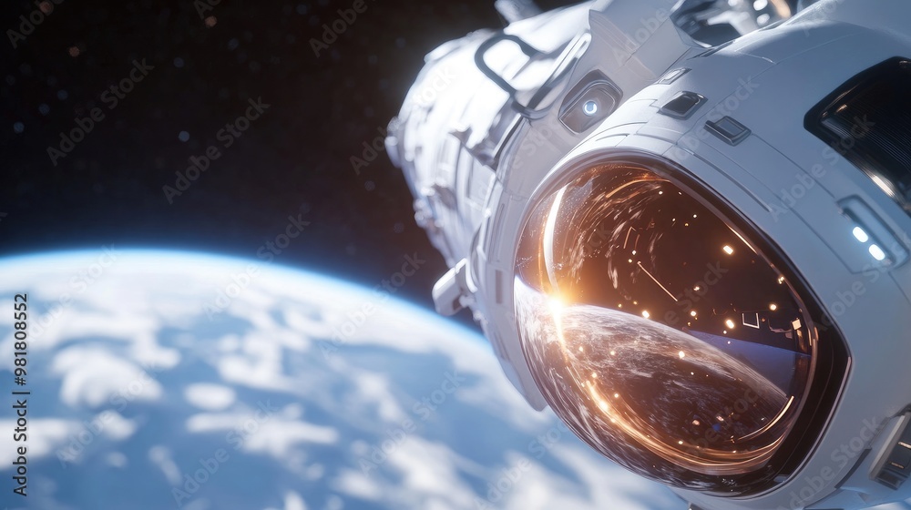A futuristic spacecraft orbiting Earth, showcasing advanced technology and the beauty of the planet from space. A futuristic spacecraft orbiting Earth, showcasing advanced technology and the beauty of the planet from space.