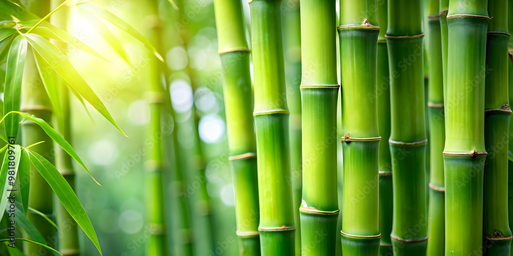 Fototapeta premium Close up of green bamboo plant in a natural setting, bamboo, Bambusa vulgaris, close up, green, plant, nature, natural
