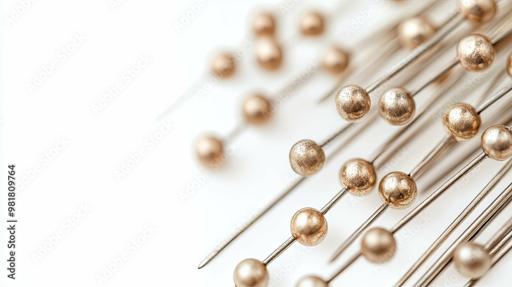 Obraz premium Close-up of Golden-Headed Pins on a White Background