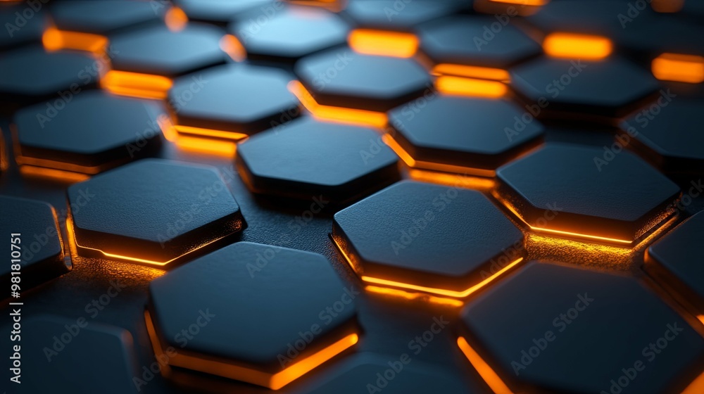 Glowing Orange Lines on a Dark Hexagon Pattern Glowing Orange Lines on a Dark Hexagon Pattern