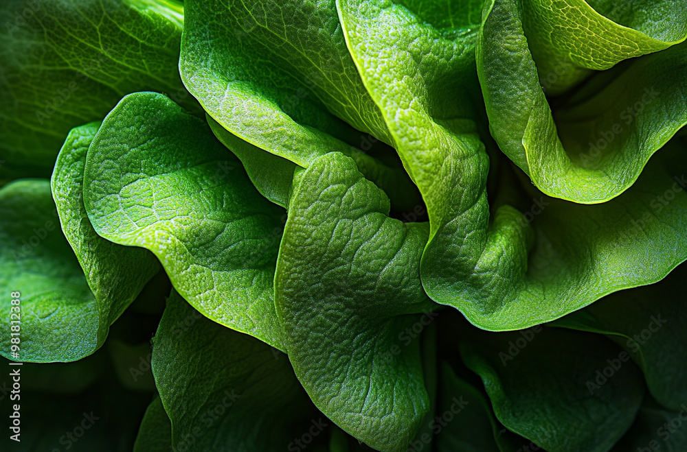 Obraz premium Close-up of vibrant green lettuce leaves