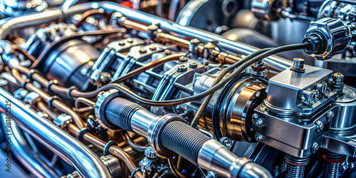 Wallpaper Mural Close up photo of a detailed engine showing various metallic components and wires, engine, close up, mechanical Torontodigital.ca