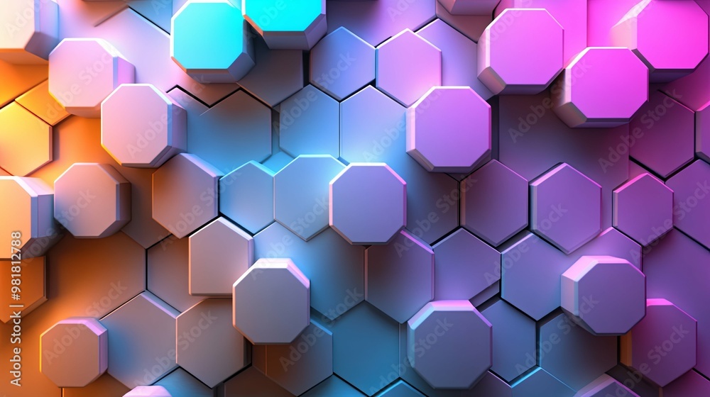 Abstract Geometric Hexagon Pattern with Neon Gradient Lighting