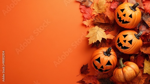 Vibrant Fall Harvest: Jack-o'-Lanterns and Autumn Leaves