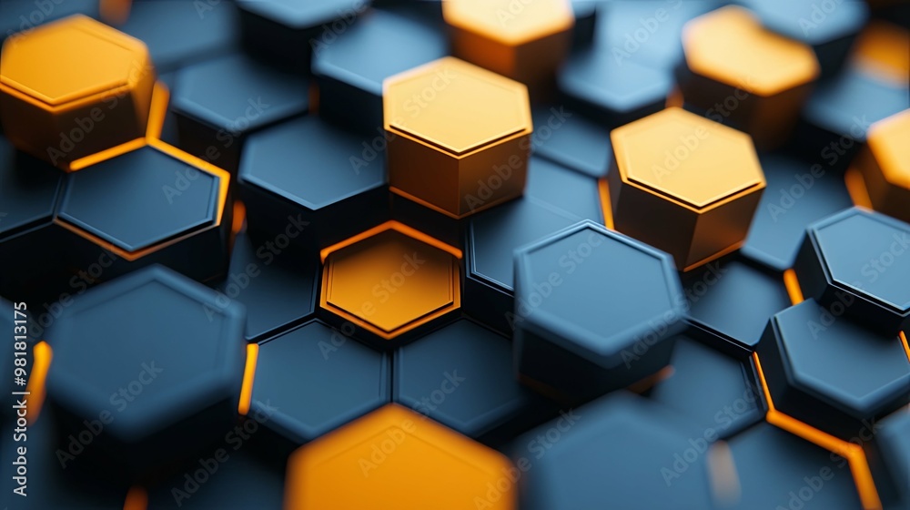 Abstract Pattern of Interlocking Hexagons in Blue and Orange Abstract Pattern of Interlocking Hexagons in Blue and Orange