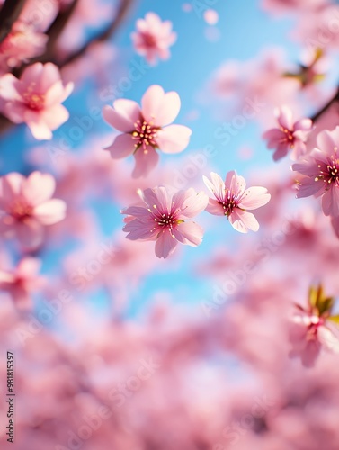 Delicate Pink Cherry Blossoms in Springtime Bloom, symbolizing beauty, new beginnings, fleeting moments, nature's grace, and springtime joy.