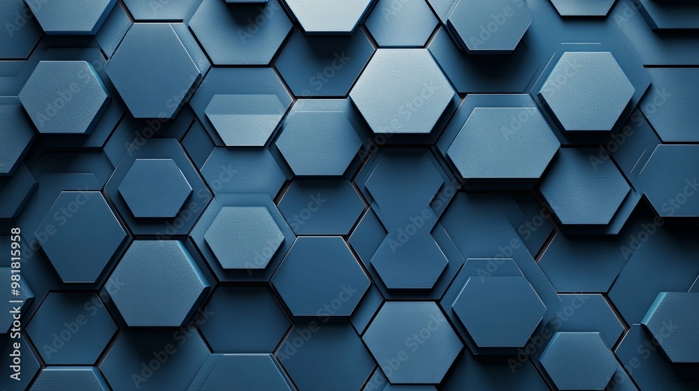 Abstract Geometric Pattern of Overlapping Blue Hexagons