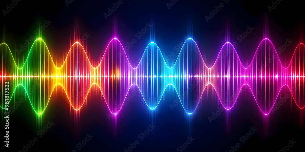 Abstract soundwaves in vibrant neon colors on a black background Abstract soundwaves in vibrant neon colors on a black background