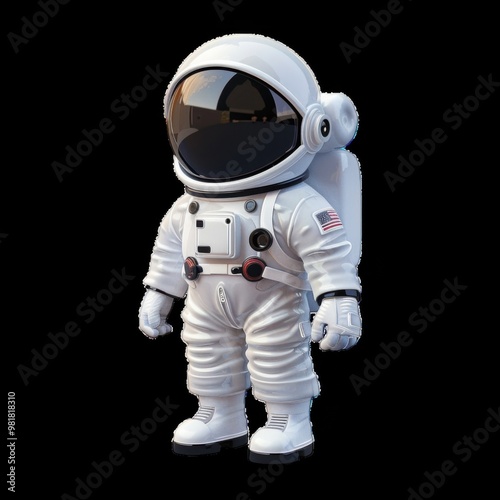 Cute astronaut character standing against a black background