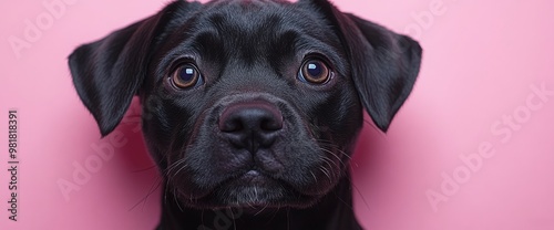 Adorable Black Puppy with Big Brown Eyes Looking at Camera