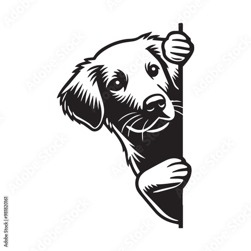 Chesapeake Bay Retriever Dog Peeking Face Clipart -  Peeking Dog Vector illustration in black and white
