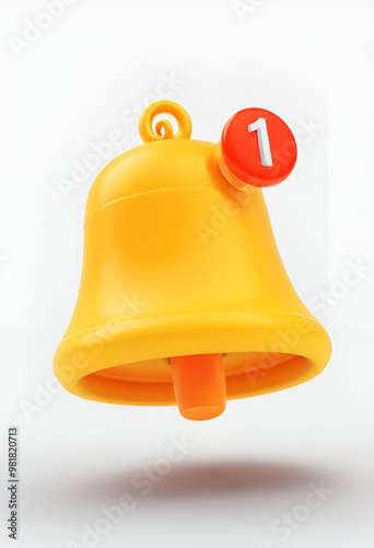 Minimalist Golden Bell with Red Notification Button Art