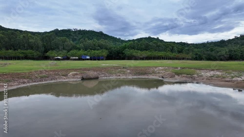 Landscape of Dau Tieng lake in cloudy day, a biggest freshwater source with irrigation dam at upstream  Saigon river at Tay Ninh, Binh Duong, Binh Phuoc photo