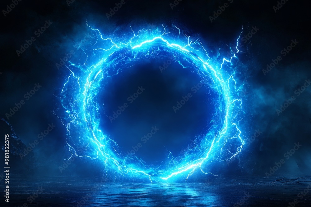 Blue electric ring with reflection in water.