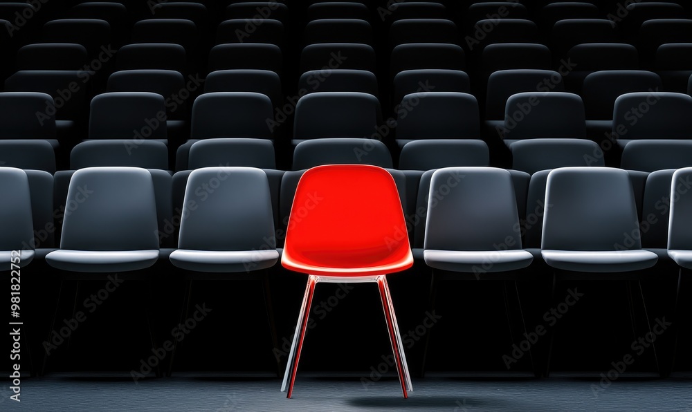 Obraz premium Illuminated Solitude: A Lone Chair Amidst the Darkness, Symbolizing Individuality and Reflection