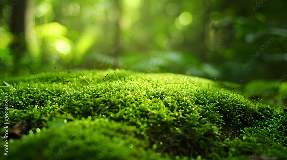 Naklejka premium Moss in the rain forest in morning
