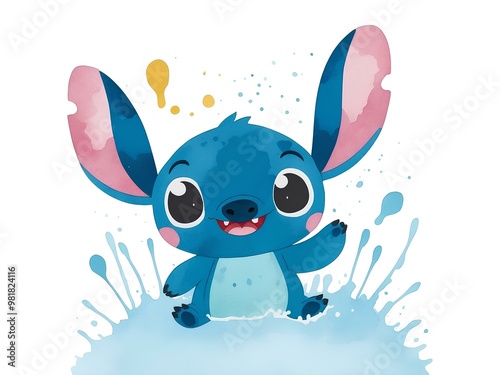 Watercolor Stitch Splash, Stitch Floral and Butterflies Watercolor Splash, Clipart Images, Graphics and Artwork, Stitch Summer Aesthetic, PNG Cute Birthday Images, white background