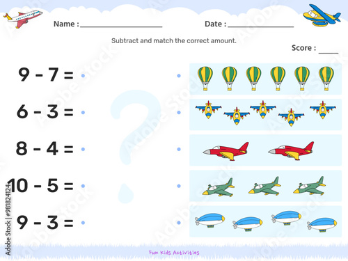 Fun matching game summation air theme for kids 9