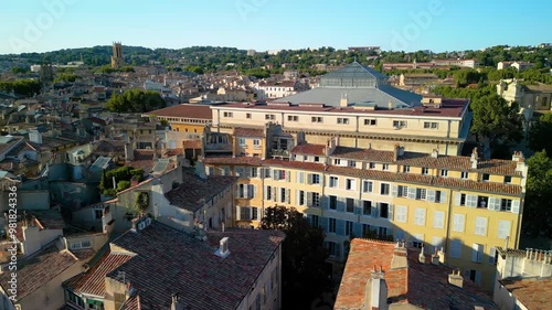 left to right drone shot over some buildings in aix-en-provence