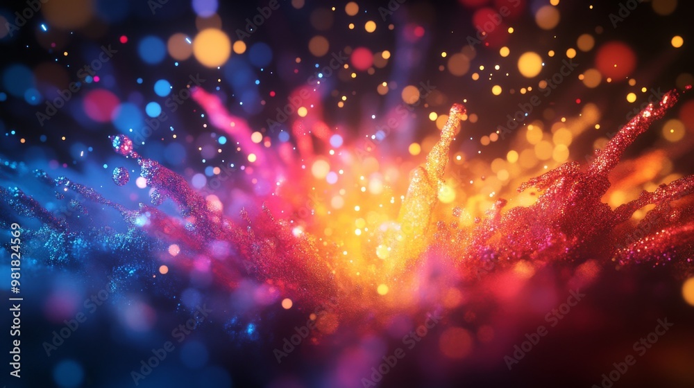 Abstract Colorful Glitter Explosion with Bokeh Lights Abstract Colorful Glitter Explosion with Bokeh Lights