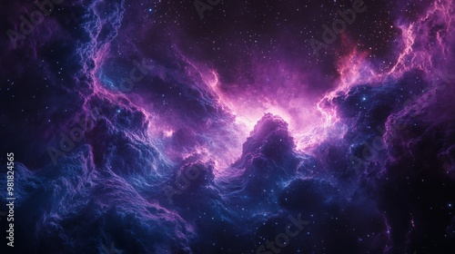 Cosmic Nebula with Swirling Purple and Blue Clouds