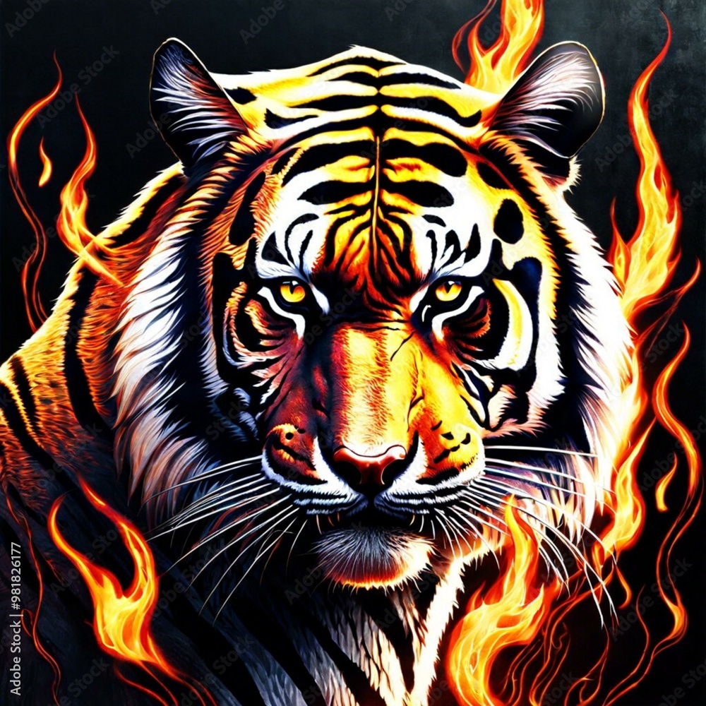 Tiger Head - Front - Flames