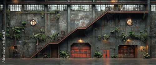 Abandoned Industrial Building With Overgrown Vines