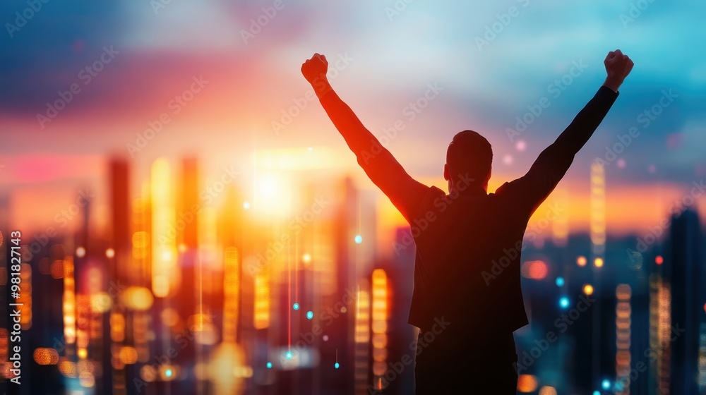 Achieving Financial Freedom: Celebratory Stock Market Gains and Real Estate Assets with Copy Space Achieving Financial Freedom: Celebratory Stock Market Gains and Real Estate Assets with Copy Space