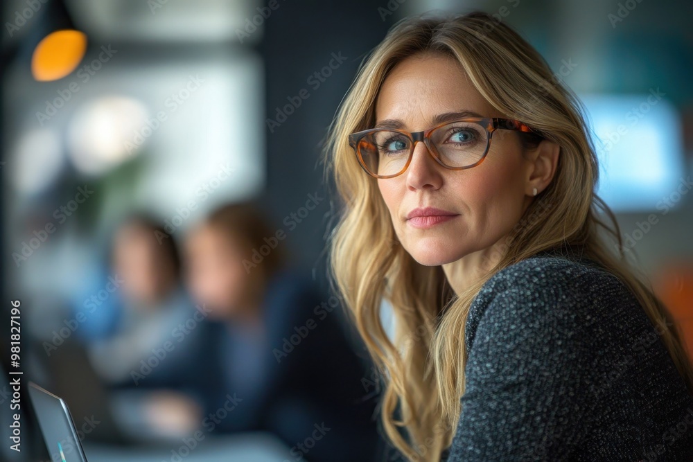 Female leader presenting business strategy with laptop in modern office Female leader presenting business strategy with laptop in modern office