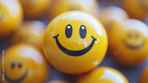 Bright yellow smiley faces celebrate the joy of World Smile Day in a cheerful setting photo