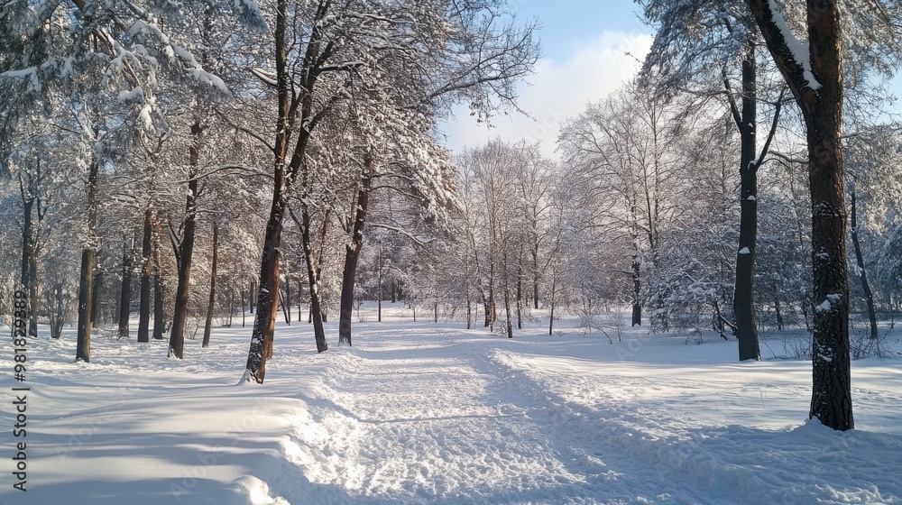 Winter landscape with trees in the park covered with snow and ice. Winter landscape with trees in the park covered with snow and ice.