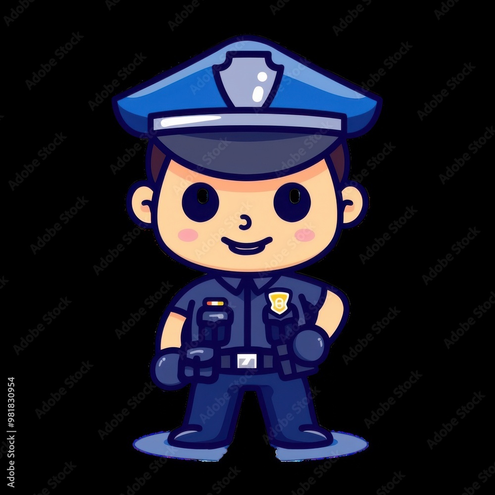 Cute cartoon police officer standing confidently in uniform Cute cartoon police officer standing confidently in uniform