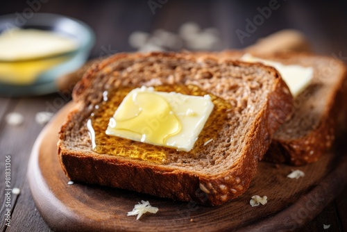 Sliced bread varieties including rye, Texas toast, graham, and more on a table with cheese and a bowl. Dominant colors: Brown, Black. photo