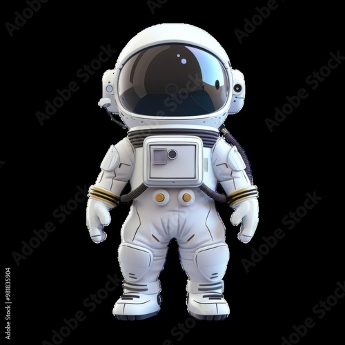 Cute cartoon astronaut standing in a black background