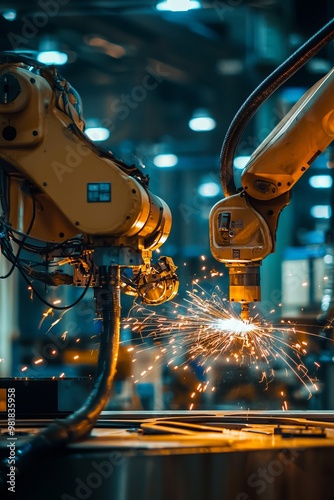 A Mechatronics System In A Manufacturing Plant Manages Robotic Welding. The System Coordinates The Movements Of Welding Robots photo