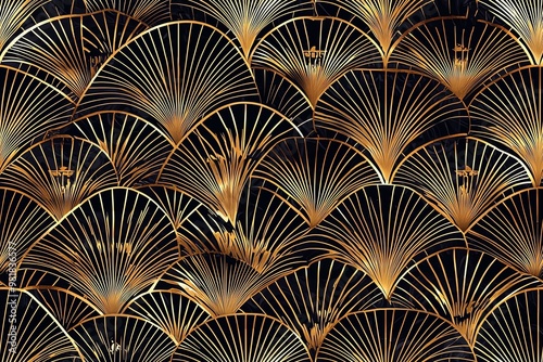 Abstract geometric pattern with golden lines on black background.