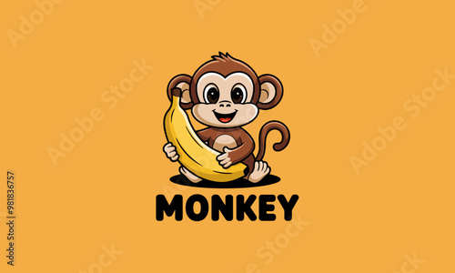 Smiling monkey holding a banana cartoon vector