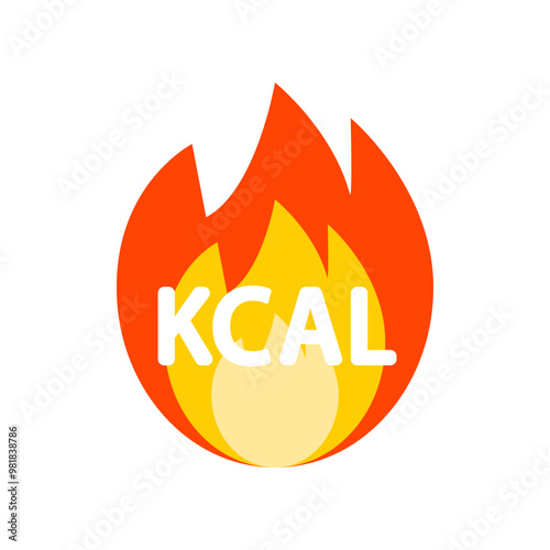Kcal fire icon. Energy fat calories burn symbol. Healthcare, fitness, body care concepts. Flat decorative vector design isolated illustration.
