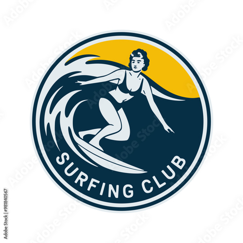 Photography Ride the waves Surfing club vintage illustration logo template