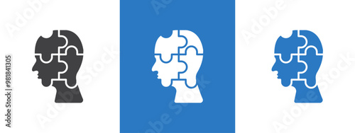 People head with puzzles icon thin line illustration