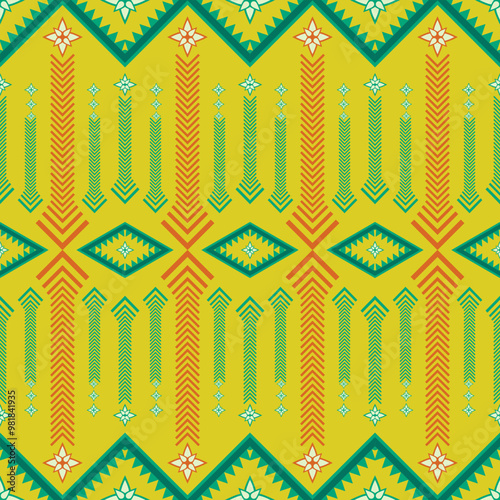 The vector geometric patterns on Thai silk skirts are a hallmark of traditional textiles passed down through generations in the form of icon sheets.