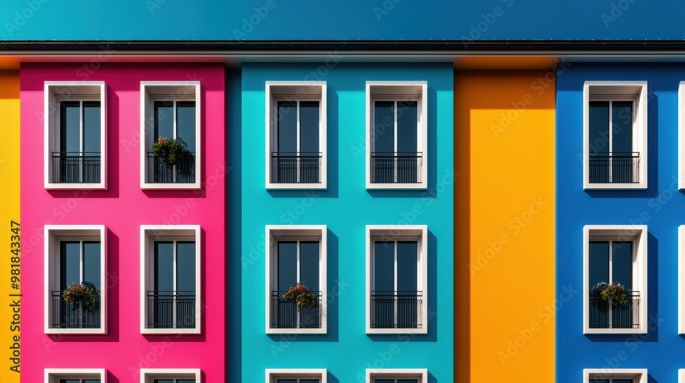 Obraz premium Vibrant Architectural Facade with Colorful Building Exteriors