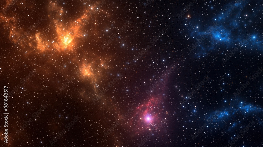 Naklejka premium Cosmic Nebula with Bright Stars and Galaxies in Deep Space